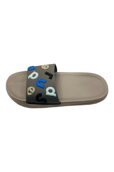 CRACOS Men's beach slippers, gray with alphabet print, size 40-41, 26 centimeters