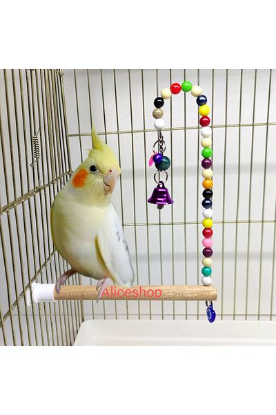 aliceshop Sultan Sevda Perch with Bell and Beads for Paradise Parrot and Budgies
