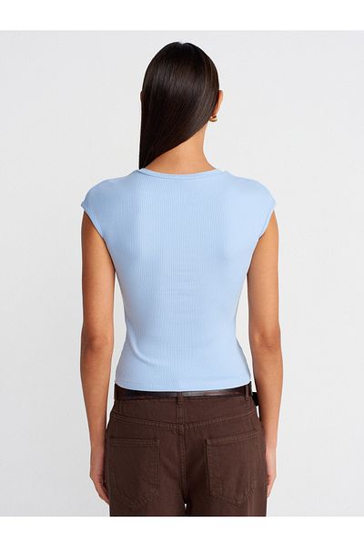Dilvin 31887 Top cu mânecă scurtă cu nasturi-Albastru