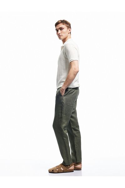 Koton Pantaloni de vară chino din in, cu detaliu de buzunar, cu croiala dreaptă