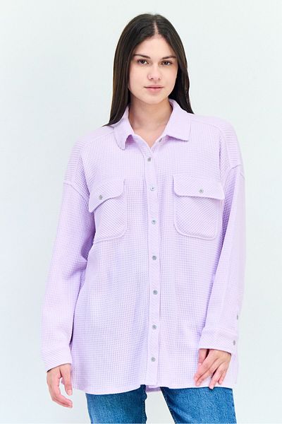aerie Women Spread Collar Long Sleeve Knitted Shirt, Lavender