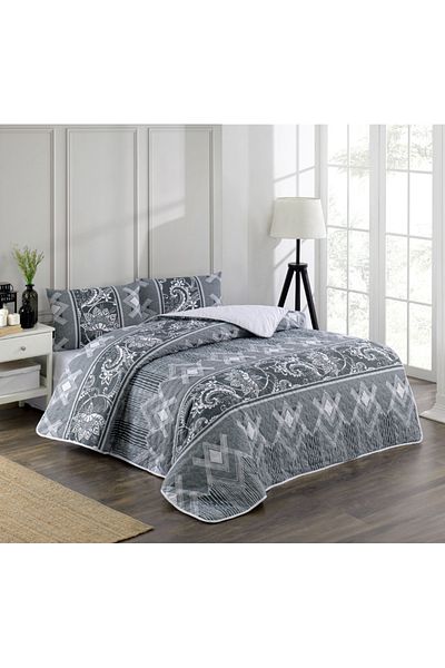 Kristal By Taç Crystal Gray 4 Season Quilted Double Quilt Can Be Placed Duvet Cover Set