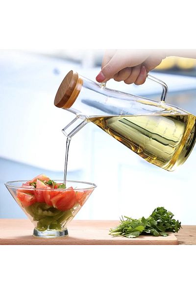 Vadi 900ml Borosilicate Glass Oil Bottle with Bamboo Lid 1 Piece Vc401