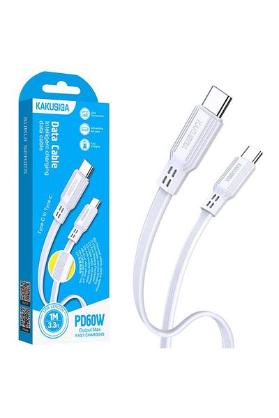 REDz Accessories KSC-808 Cable, Type-C to Type-C, Compatible with iPhone 15/16 and Android, Fast Charging 60W, White