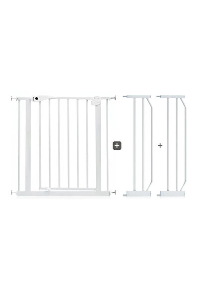 BabySafe باب أمان معدني + امتداد 2x20 سم، قفل مزدوج بإغلاق تلقائي أبيض