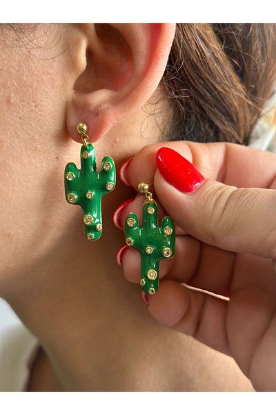 Gönülden Tasarım Green Cactus Earrings Women's Earrings