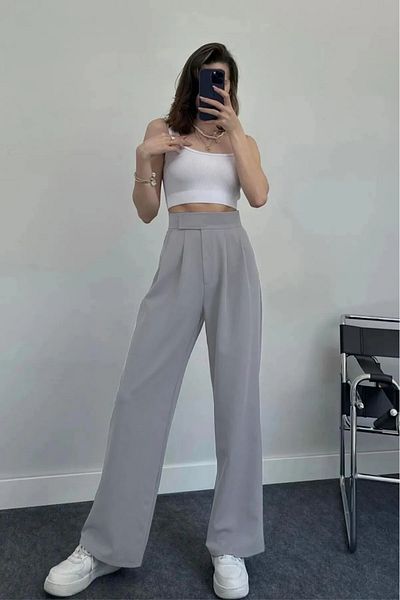 M&N Women's High Waist Wide Leg Palazzo Pants with Velcro Closure