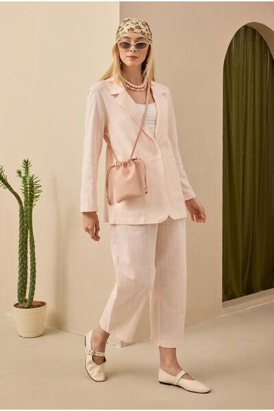 HEQA Pantaloni de in cu pliuri duble roz moale