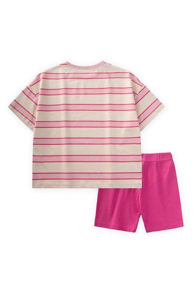 Cigit Patterned T-Shirt Set with Short Leggings 2-8 Years Ecru