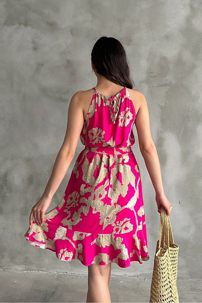 Mila Fuchsia Patterned Belted Short Dress