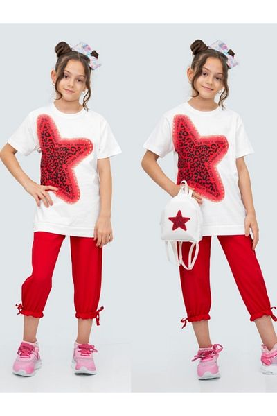 Amur Girl's T-Shirt & Bag Set Star Printed 3 Pieces