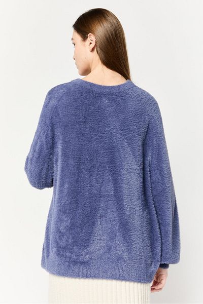 aerie Women Crew Neck Fuzzy Sweater, Purple