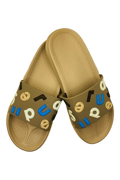 CRACOS Men's beach slippers, gray with alphabet print, size 40-41, 26 centimeters