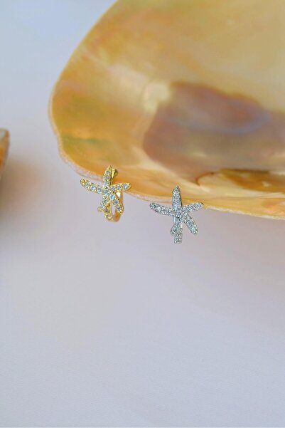 Sacce Scarves&Accessories Deniz Yıldızı Figürlü Zirkon Taşlı Earcuff Sıkıştırmalı Kıkırdak Küpesi