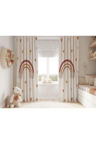 Şen Dekorasyon Coffee Tones Rainbow Children's Background Curtain