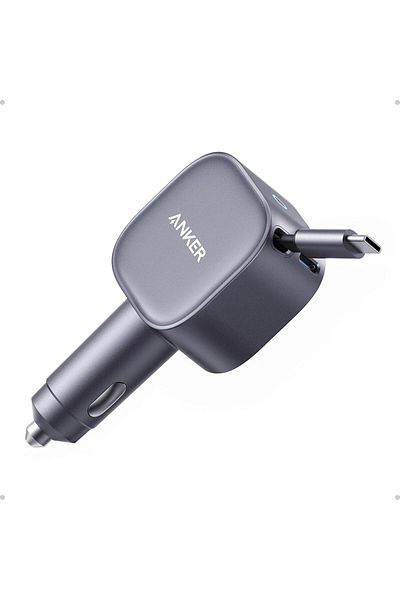 Anker Nano Car Charger (75W, USB-C Port, Built-In Retractable USB-C Cable) -Gray
