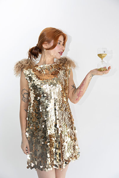 boucles Full Payetli Özel Üretim Mini Gece Elbisesi