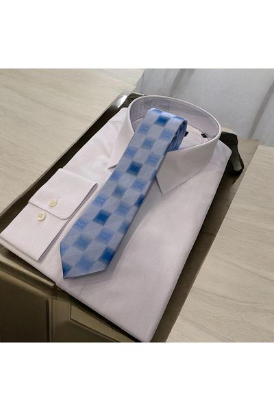 Sarar Plaid Pattern Light Blue Gray Tie