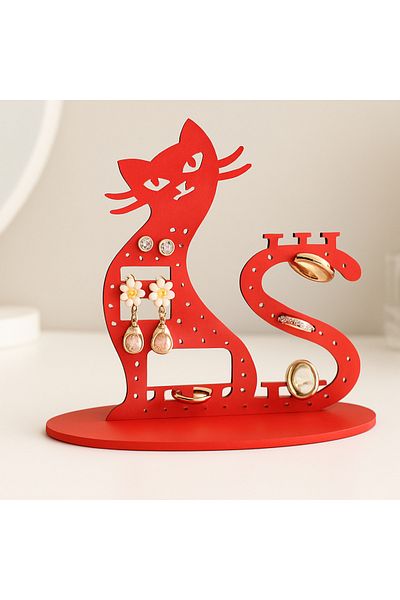 Panorama Ajans Mdf Jewelry Stand with Cat Figure – Earring and Ring Organizer