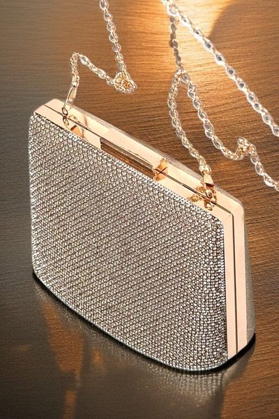 Famels Evening Dress Bag Bucket Model with Stones Evening Dress Bag for Weddings and Special Moments with Handle and Handbag