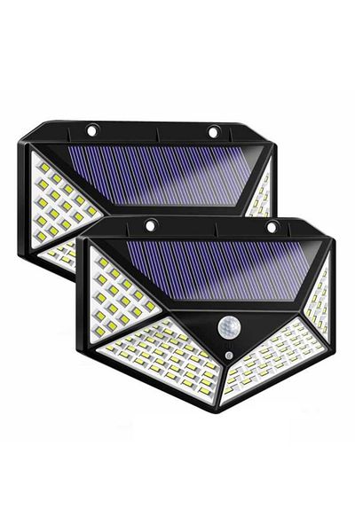 OEM Set 2 lampi de exterior cu incarcare solara si senzor de miscare, 100 LED-uri, fixare pe perete