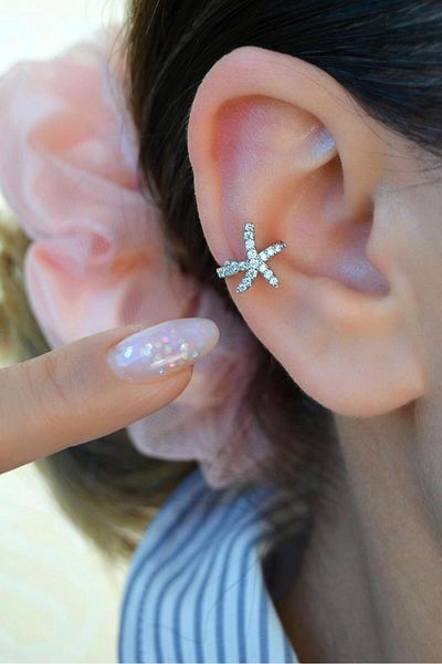 Sacce Scarves&Accessories Zircon Stone Earcuff Compression Cartilage Earring with Starfish Figure