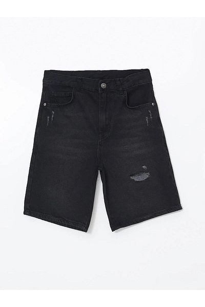 LC Waikiki LCW Kids Pantaloni scurți negri pentru băieți, cu talie reglabilă, elastică (S5)