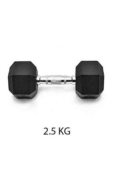 huitich Gym Fitness Equipment Rubber Hex Dumbbell 1 Pc Black 2.5kg