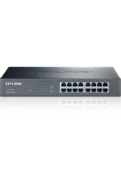 TP-LINK Tl-sg1016d، 16 منفذ، جيجابت، غير قابل للإدارة، علبة معدنية، محول تثبيت على حامل