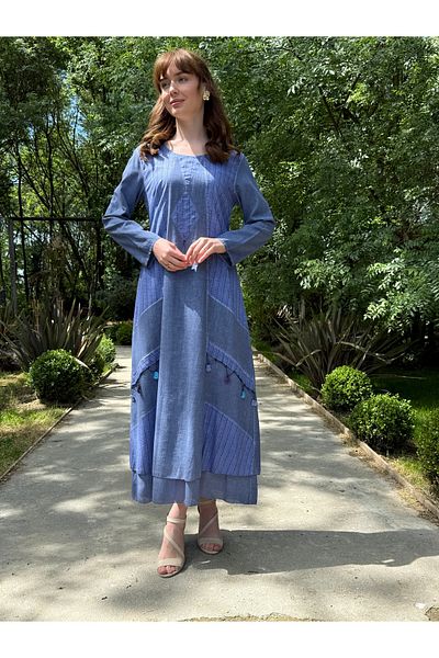 Butik Esra Kandemir Summer Cotton Washed Fabric Lined Embroidered Authentic Tessture Dress