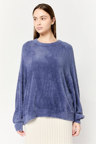 aerie Women Crew Neck Fuzzy Sweater, Purple