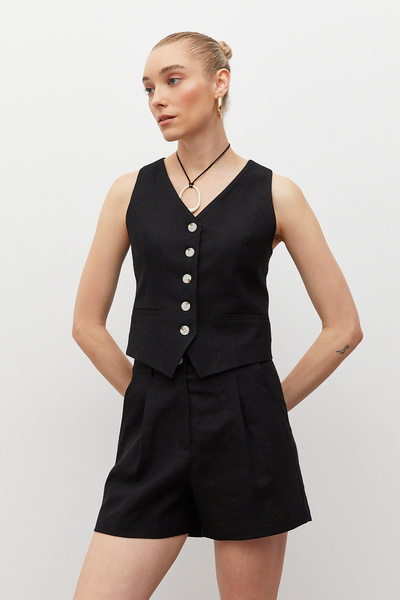 urban focus Linen Shorts with Elastic Waist