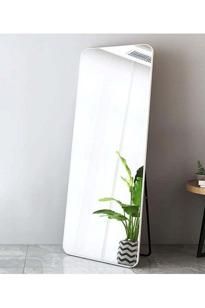 huitich Aluminum Alloy Frame Floor Mirror With Stand White 155 x 45 cm