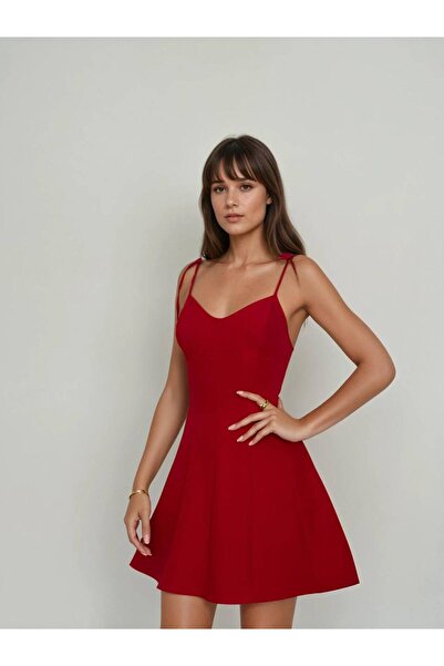 Misscix Kadın Abiye Çizgi Detaylı Ayarlanabilir Askılı Mini Elbise - Abiye & Mezuniyet Elbisesi