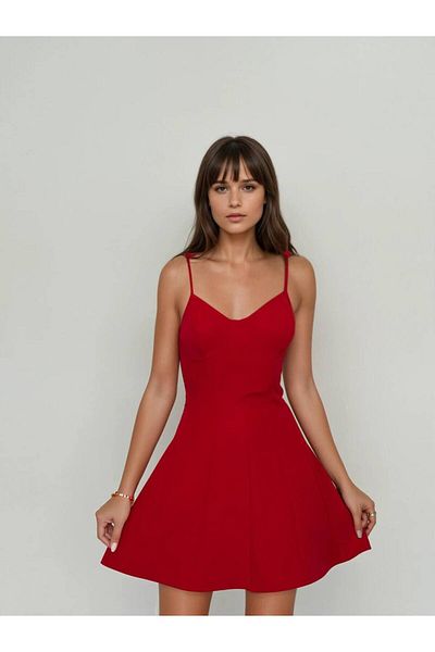 Misscix Women's Evening Dress Mini Dress with Stripe Detail Adjustable Straps - Evening & Homecoming Dress