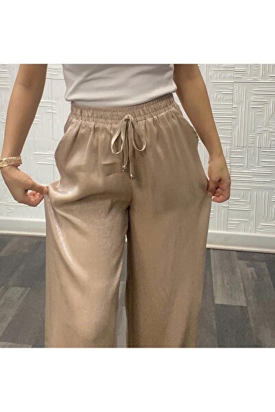 My Destino Loose Cut Glittery Elastic Waist Summer Pocket Trousers