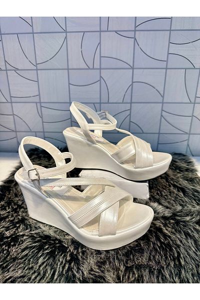 Anıl Ayakkabı Lg 12 Women's Cross Single Strap Detail Wedge Heel Daily Stylish Shoes