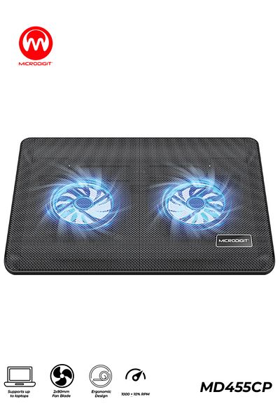 Microdigit Notebook Cooling Pad, Dual Fan, LED Light, USB Powered, Silent Fast Cooling - MD455CP
