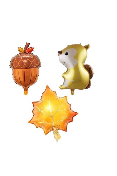 parti sürprizi Autumn Feast Squirrel Acorn 3-Piece Foil Balloon Set