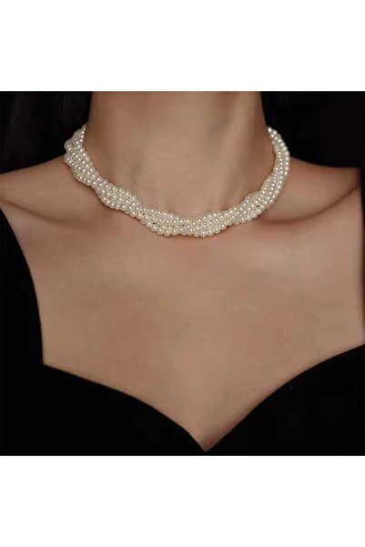 TUHAM AKSESUAR قلادة اللؤلؤ الأبيض الهندية