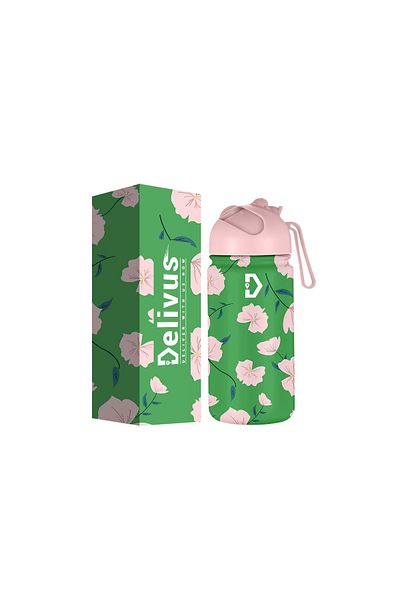 Delivus Kids Water Bottle BPA Free Straws, Cleaning Set Double Wall Stainless Steel Bottles Insulation Flask