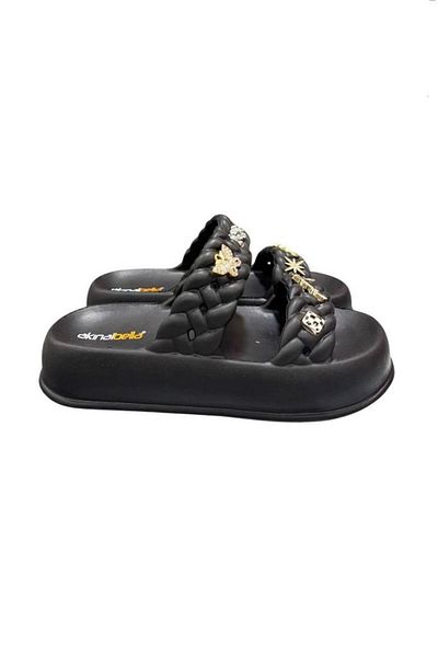 AkınalBella Daily Double Striped Slippers with Accessories