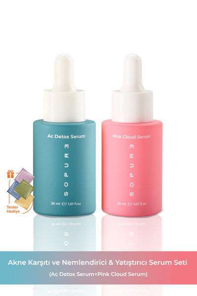 Sopure Akne Karşıtı ve Nemlendirici&Yatıştırıcı Serum Seti (Ac Detox Serum+Pi...