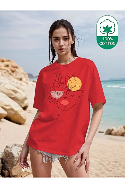 WOODROFFE تي شيرت نسائي مطبوع عليه شكل فراشة وفضفاض كبير الحجم