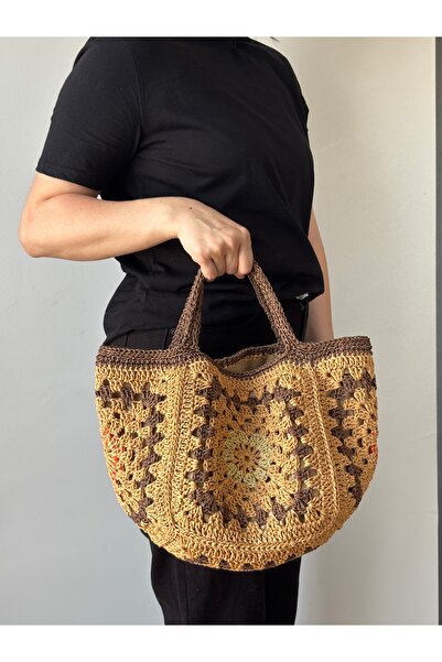 MSM Kadın Hasır Çanta, Örme Çanta, Hediye Çanta, Kağıt İpten Çanta, Omuz Çantası,Örgü Çanta