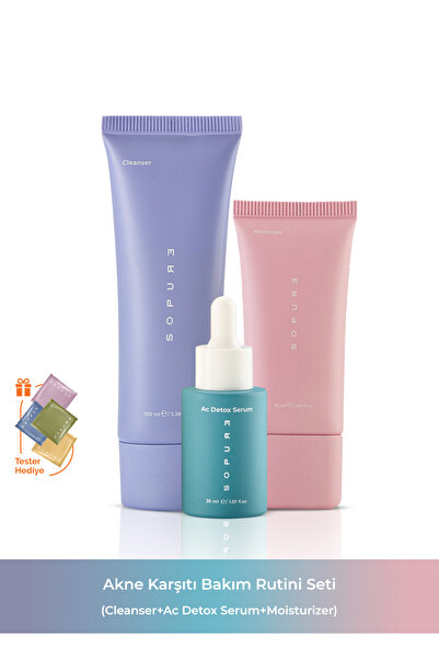 Sopure Akne Karşıtı Bakım Rutini Seti (Cleanser+AC Detox Serum+Moisturizer)