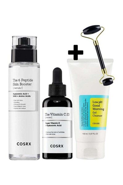 Cosrx Radiant Glow Set & Face Massage Roller - The 6 Peptide Skin Booster - Vitamin C 23 Serum - Low