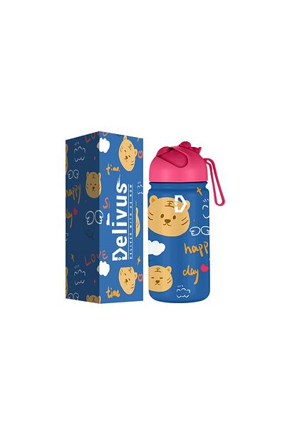 Delivus Kids Water Bottle BPA Free Straws, Cleaning Set Double Wall Stainless Steel Bottles Insulation Flask