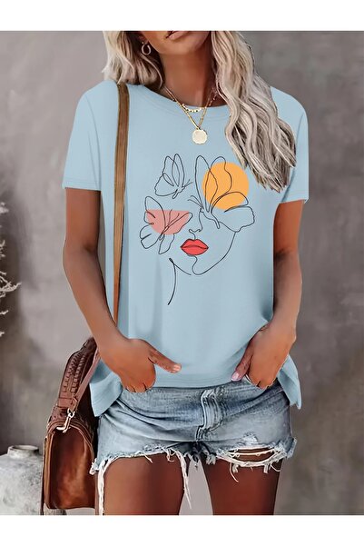 WOODROFFE Γυναικείο μπλουζάκι με στάμπα με φιγούρες και πεταλούδες Oversize C...