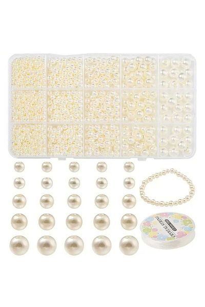yiğit aksesuar 15-Eye Cream Pearl Set Bracelet Necklace Jewelry Making Supplies